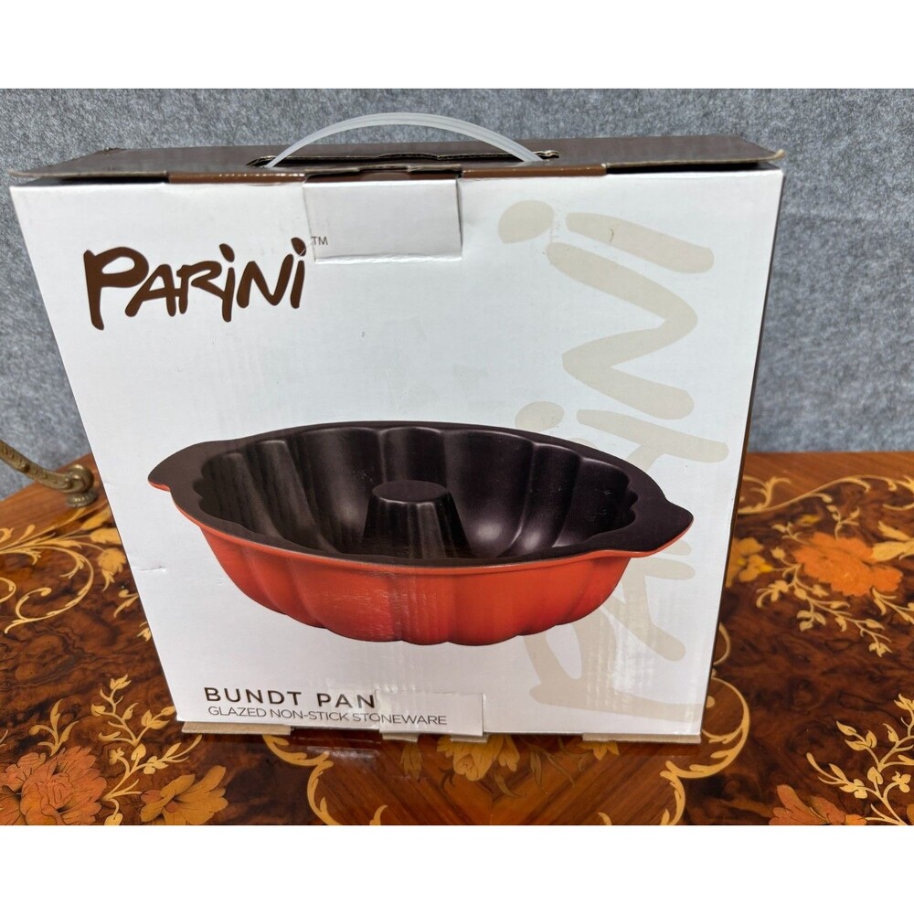 Orange Parini Bundt Pan Glazed Non Stick Stoneware NEW IN BOX